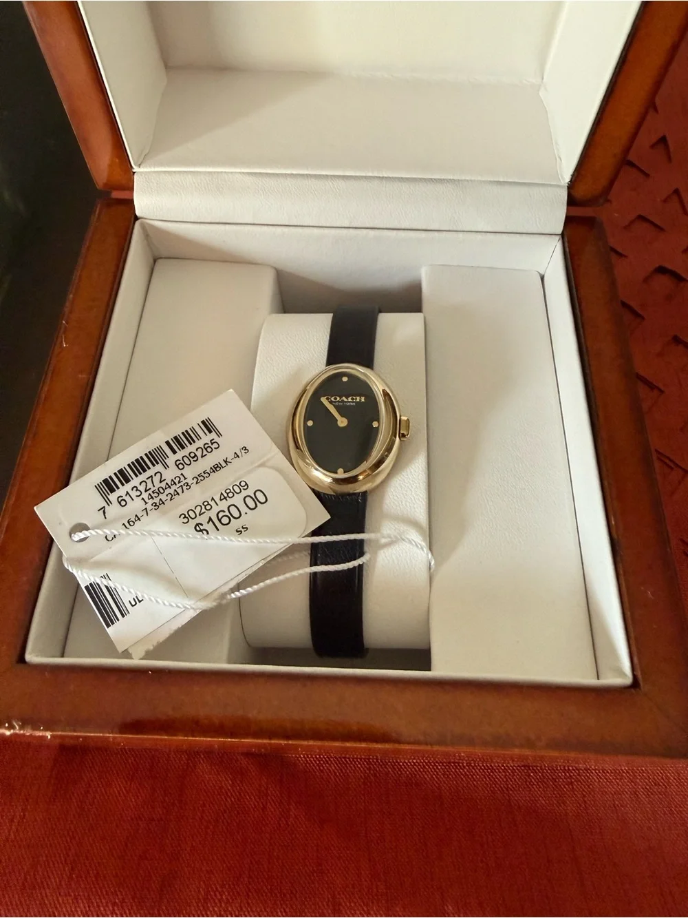 Coach Black Leather Strap Gold-Tone Oval Women’s Watch